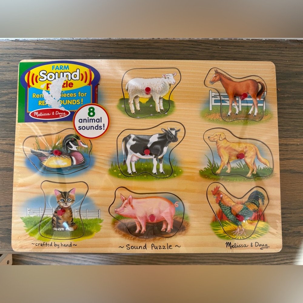 Nwt Melissa & Doug Farm Sound Puzzle Wooden Peg Puzzle